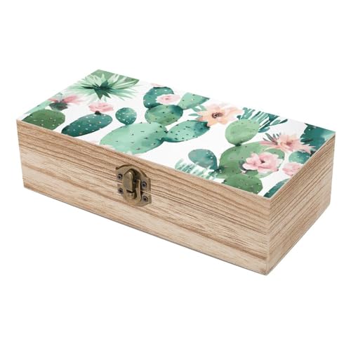 Wood Storage Box Green PatternRetro Decorative Organizer with for Photos Letters Keepsakes for Home Study Desk