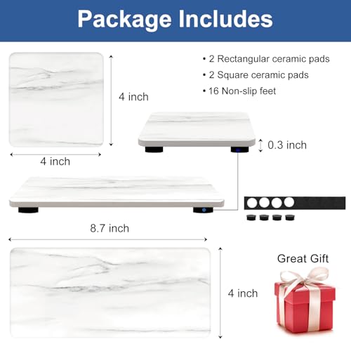 4 Water Absorbing Stone Drying Tray Bathroom Sink Kitchen Counter Soap Dish | Small Diatomite Toothbrush Holder Quick Dry Mat Marble Bathroom Vanity Trays Diatomaceous Earth Dish Coaster Kitchen Counter - color: White Marble