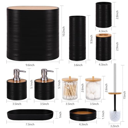 10 PCS Black Bathroom Accessories Set with Trash Can Bathroom Accessory | All-in-One Kit with Trash Can,Toothbrush Holder,Soap Dispenser,Toothbrush Cup,Vanity Tray,Soap Dish,Toilet Brush etc for Home - color: Black