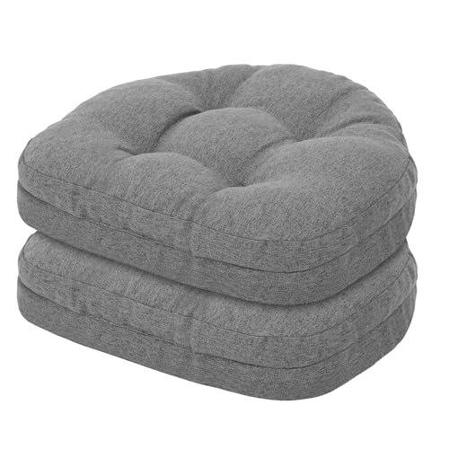 baibu Kitchen Chair Cushions Set of 2, Dual-Layer Patented Design Memory Foam Windsor Seat Pads, Dining Chair Cushions with Ties & Washable Cover, 17x 15.5 x 3.5in, 2 Pack, Dark Grey - color: Dark Grey, size: 2 Count (Pack of 1)