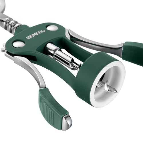 Beneno Wine Opener, Premium Wing Corkscrew Wine Bottle Opener, Dark Green | Durable Solid Zinc Alloy Body, Precise Sharp-Edged Screw, Ergonomic Non-Slip Grip Wing Handle, Multifunctional Bottle Openers - color: Dark Green