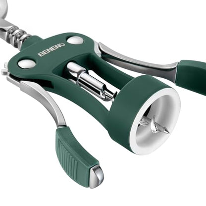 Beneno Wine Opener, Premium Wing Corkscrew Wine Bottle Opener, Dark Green | Durable Solid Zinc Alloy Body, Precise Sharp-Edged Screw, Ergonomic Non-Slip Grip Wing Handle, Multifunctional Bottle Openers - color: Dark Green