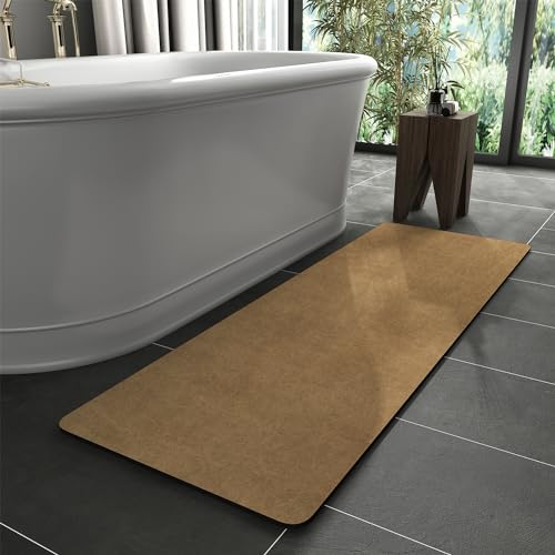 MontVoo -Bath Mat Rug-Rubber Backing Non Slip Quick Dry Absorbent Thin Bathroom Rugs Fit Under Door-Faux Suede Surface Bathroom Floor Mats-Shower Rug for in Front of Bathtub Shower Camel 17"x59" - color: Camel, size: 59" x 17"