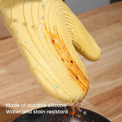 4 Pieces Oven Mitts and Pot Holders of Macaron Color Thickened Non-Slip Silicone Kitchen Gloves, Heat Resistant up to 500F, Essential for Kitchen Baking(makal-Huang) - color: Silicone-yellow
