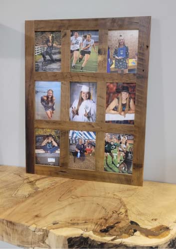 Rustic Wooden Collage Picture Frame, Wood Multi Photo Holder for Wall, Horizontal and Vertical Display, Reclaimed Barnwood, 9 Openings each 5x7 - size: 9 Openings