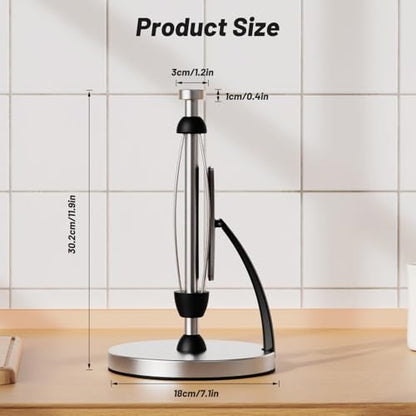 VEHHE Paper Towel Holder Countertop, One-Handed Tear, Stainless Steel, Stand Paper Towel Holder with Spring Activated Arm & Non Slip Weighted Base, for Kitchen Bathroom (Silver) - color: Silver, size: Eva Pad Base