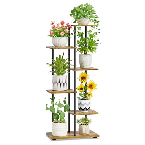 iDavosic.ly Plant Stand Indoor, 42 In Tall 5 Tier Corner Shelf, Black Brown | Tiered Multiple Flower Holder, Orchid Display Rack for Patio Porch Balcony Outdoor, High Large Narrow Space Saving - color: Rustic Brown, size: 5 Tier