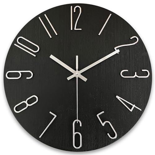 AIRUIFU Wall Clock 12 Inch Silent Non-Ticking Modern Clocks Battery Operated - Analog Small Classic for Office, Home, Bathroom, Kitchen, Bedroom, School, Living Room(Black) - color: Black