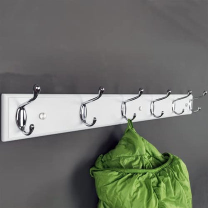 Wooden Wall Mounted Coat Rack 27 Inch (70cm) With 6 Silver Hooks, Lang White, for Entrance, Hallway, Bedroom - Wood Clothes Hanger - size: Long-27.6in(70cm),6 Silver Hooks, style: Modern