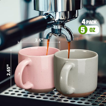 Gencywe® Morandi Color Ceramic Mini Espresso Cups Set of 6, 5 oz Expresso Mugs with Handle,Porcelain Coffee Mugs Demitasse Cups, Modern Style Cups, Microwave Dishwasher Safe Suit for Espresso Machine