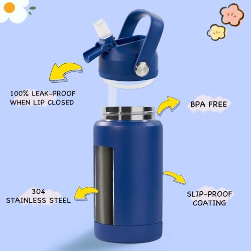 Kerilyn 12oz Kids Water Bottle, Stainless Steel Insulated Water Bottle, Toddler Cup with Straws Leak-Proof, Kids Water Bottles for School Boys Girls, BPA Free, Blue - color: Blue