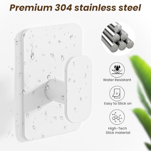 Large Heavy Duty Wall Hooks - 26lb Max, Stainless Steel Adhesive Towel Hooks for Hanging Towel, Coat, Robe, Hat, Sticky Towel Holder for Wall Mount in Bathroom, Shower, Kitchen (White, 4 Pack) - color: White