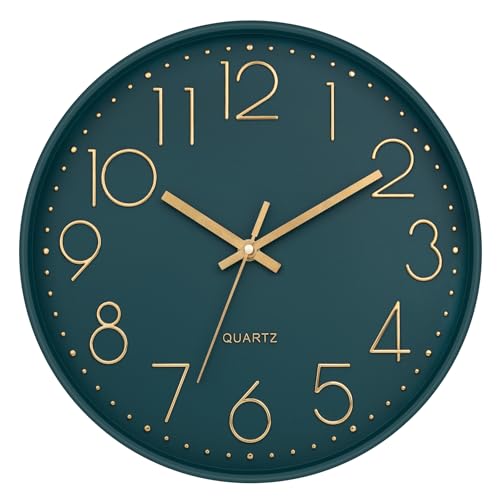 Lumuasky Wall Clock,Battery Operated Modern Analog Silent Non-Ticking Decorative Emerald Clock for School Office Classroom Bedroom Kitchen Living Room Nursery Decor (12 inch) - color: Green, size: 12 Inch