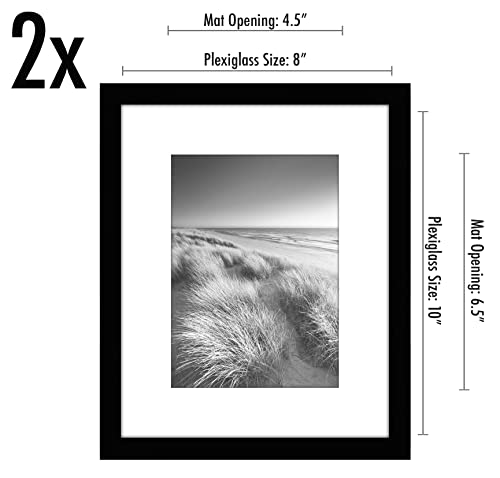 Americanflat 8x10 Picture Frame 2-Pack - Matted to 5x7 - Black | Slim Molding construction, Polished plexiglass front, wall or tabletop display with included easel, sawtooth hangers included - color: Black, size: 8X10