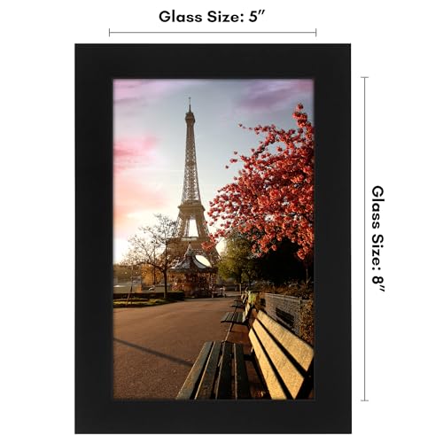 Americanflat 5x8 Picture Frame - Engineered Wood - Black | Shatter-resistant glass, wall or tabletop display with included easel, sawtooth hangers included - color: Black, size: 5x8