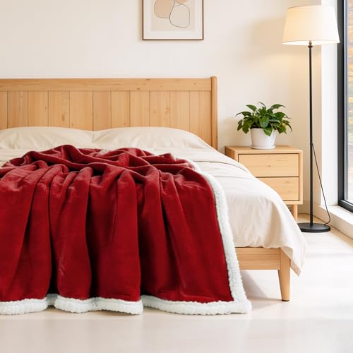 BEAUTEX Sherpa Fleece Twin Blankets Soft Fluffy Flannel Plush Cozy | Fuzzy Wine Cuddle Blanket for Couch, Bed, Sofa, Adults (60" x 80", Wine) - color: Wine, size: Twin-60"x80"