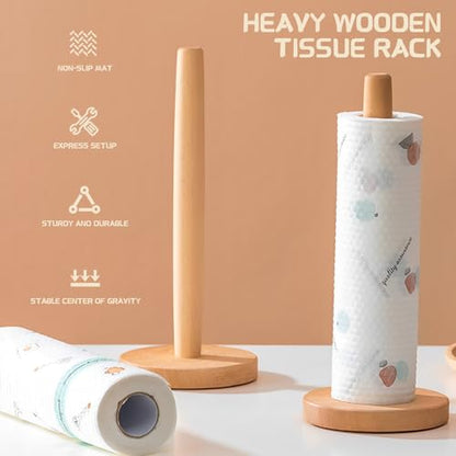 Wooden Paper Towel Holder, Round Bottom | Wooden Towel Holder Countertop, Farmhouse Paper Towel Holder for Kitchen Countertop & Dining Table