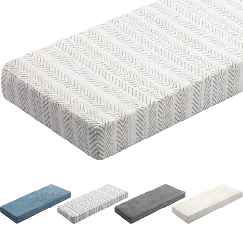 Leinuosen Bench Cushion 42x16x4 Inch for Indoor Furniture Weaving Texture Chenille Kitchen Bay Window Non Slip Seat Cushion Tufted Thicken Pad for Patio Porch, Mudroom Entryway (Beige and White) - color: Beige and White, size: 42x16 Inches