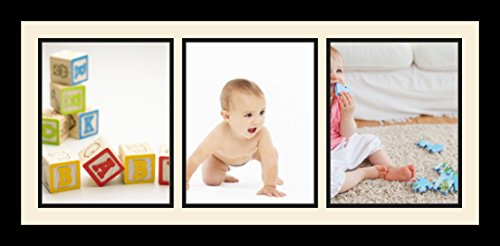 ArtToFrames Collage Photo Frame Single Mat with 3-8x10 Openings with Satin Black Frame and Alabaster mat. - color: 3 - 8x10 - (2156), size: Alabaster