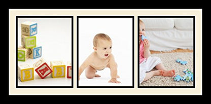 ArtToFrames Collage Photo Frame Single Mat with 3-8x10 Openings with Satin Black Frame and Alabaster mat. - color: 3 - 8x10 - (2156), size: Alabaster