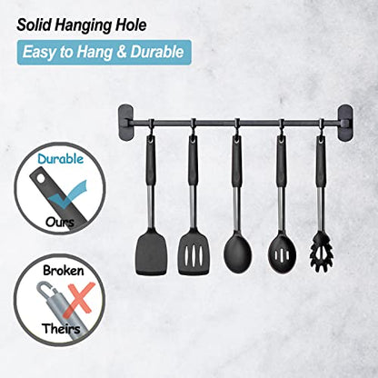 Silicone Spatula and Cooking Spoon,5 Pack Non-Stick Cooking Utensils for Kitchen，Heat Resistant Solid & Slotted Spoons and Spatulas, Stainless Steel Handle Coated with Silicone,Black - color: Black