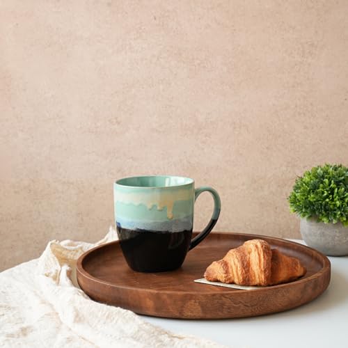 Bosmarlin Ceramic Coffee Mug Set of 4, 17 Oz, Coffee Cups with Big Handle, Microwave Safe, Unique Reactive Glaze(17 Oz, Pastel Blue) - color: Mint Drip
