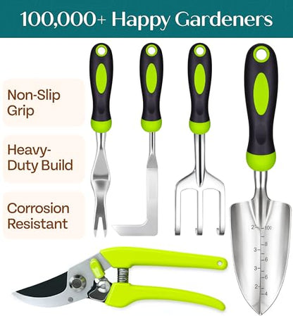 Heavy Duty Gardening Tools - Gardening Gifts for Women, Men, Mom, Dad - Durable, Ergonomic Garden Tools Set (Green) - style: Standard