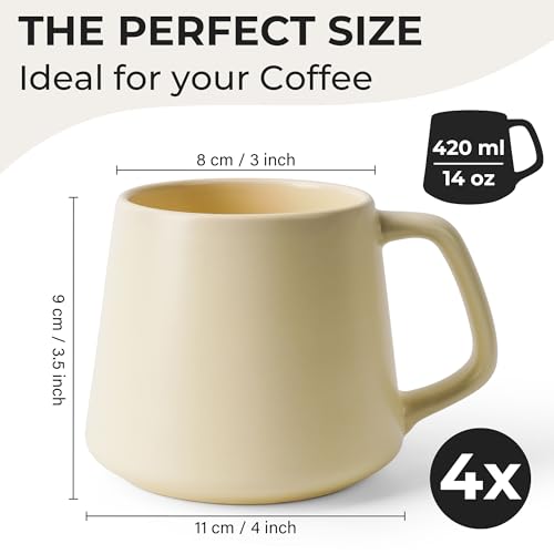 MIAMIO - Coffee Mugs Set of 4, Ceramic (14oz) - Luxe (Beige Pastel) | Large Ceramic Coffee Mugs for Cappuccino, Tea and Espresso, Tea / Coffee Mug 4-Piece Set, Cup Set - dishwasher safe - color: Beige Pastel