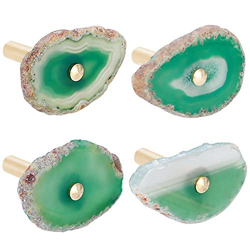 CozyTower 4 Pcs Unique Agate Wall Hooks for Hanging, Decorative Wall Hooks | Coat Hooks Wall Mounted, Irregular Agate Brass Rod, Single Hook, Hat Bag Hooks for Wall Curtain Tieback Hooks (Green Agate) - color: Green