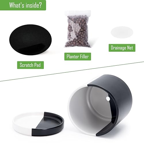 D'vine Dev 8.2 Inch Ceramic Planter Pot, Black White Split, 94-O-D-0 | Modern Cylinder Design, Drainage Hole & Saucer Included, Stable Structure, Elegant Home Accent - color: Split Monochrome Black & White, size: Medium