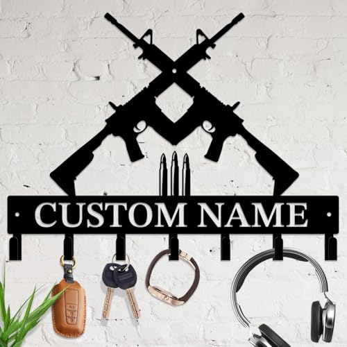 Personalized Gun Theme Metal Wall Keys Hooks Decor,Custom holder-J | Casebrick Men Cave Gift,Shooting Range,Clothes Hooks coat racks,Decorations for home door Entrance Hallway Bedroom Hats - color: Style J