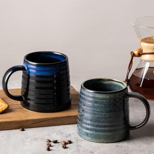 15.5oz Large Heavyweight Ceramic Mug, Reactive (Dark Green) | 15.5oz Medium-Large, Heavy Weighted Stoneware, Reactive Transmutation Glaze, Microwave & Dishwasher Safe, Gift Box - color: Dark Green