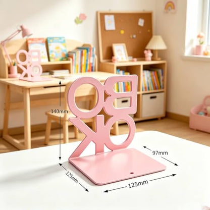 Book Ends-Metal BookEnds for Bookrack Desk,Books(Pink, 8 Pair) | 8 Pair Pink Book Ends,Unique Appearance Design Bookend - color: Pink, size: 8 pair