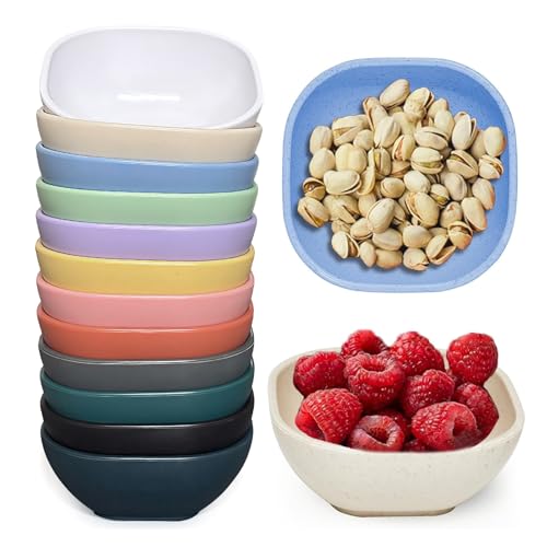 SHECIPIN 12 Pack Mini Square Dinnerware Bowls for Kids 4.5 OZ Unbreakable Wheat Straw Dipping Bowls, Nuts, Candy, or Dips(Multicolor) - color: 12 piece colorful