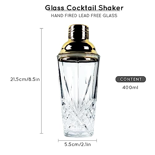 14.5 oz Glass Cocktail Shaker Set - Cut Crystal Tumbler Bartender Shaker with Stainless Sealing Steel Cap & Built - in Strainer, Martini Making Set for Home Use & Bar Use - Silver - color: Silver