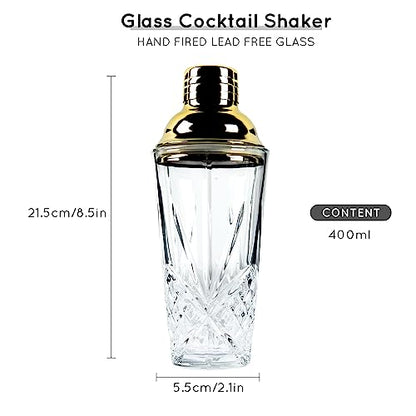 14.5 oz Glass Cocktail Shaker Set - Cut Crystal Tumbler Bartender Shaker with Stainless Sealing Steel Cap & Built - in Strainer, Martini Making Set for Home Use & Bar Use - Silver - color: Silver