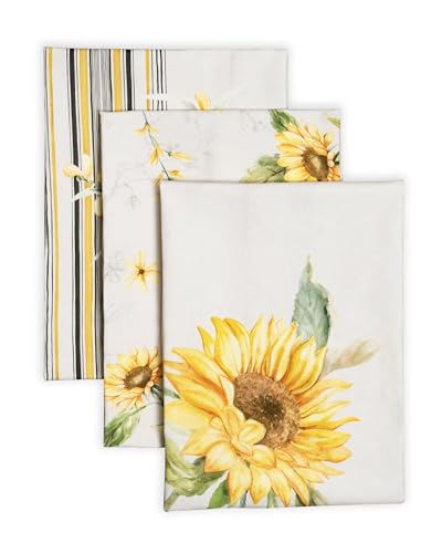 Maison d' Hermine Candice Bundle Set 100% Cotton Set of 3 Kitchen Towels (20 Inch by 27.5 Inch) and Oven Mitt (7.5 Inch by 13 Inch)/Pot Holder (8 Inch by 8 Inch)