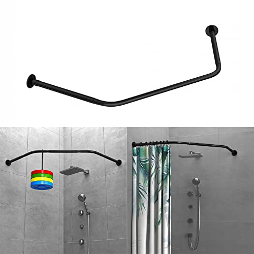 Corner Shower Curtain Rod Adjustable Stainless Steel Diamond Shaped Rack Drill Free Install for Bathroom, Bathtub, Clothing Store (Black Diamond Shaped, Both Sides: 17"-25.6",Middle:20"-26) - color: Black Diamond, Both Sides: 17"-25.6",Middle:20"-26