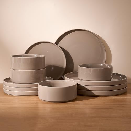Famiware Nebula Plates and Bowls, 12-Piece Dinnerware Set, Cinnamon Brown | Stoneware Dish Set for 4, Dishwasher and Microwave Safe, Chip and Scratch Resistant - color: Cinnamon Brown, size: Service for 4 (Standard Dinner Set)