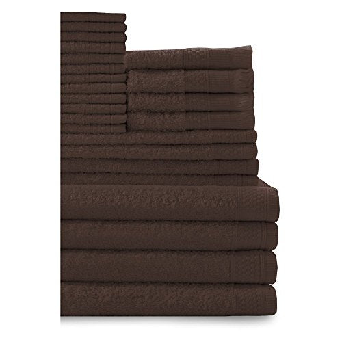 Baltic Linen Multi Count 100% Cotton Towel Set - 4 Bath Towels, 4 Hand Towels, 4 Fringed Fingertips, 12 Washcloths Chocolate 24-Piece Set - color: Chocolate, size: 4 Bath Towels, 4 Hand Towels, 4 Fringed Fingertips, 12 Washcloths