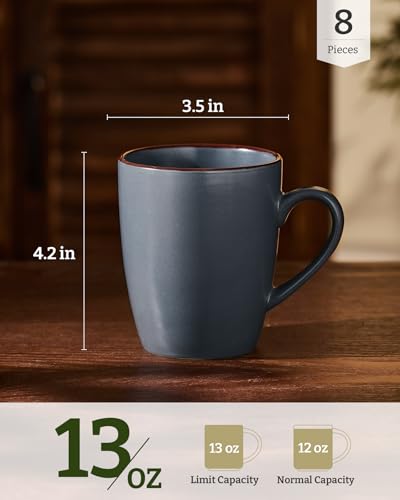 famiware Venus Coffee Mugs Set of 8, 13 oz Ceramic Stoneware Mug Cup Set | Coffee Mug with Handle for Tea, Latte, Cappuccino, Cocoa, Milk, Microwave and Dishwasher Safe, Charcoal - color: Charcoal, size: 8pcs