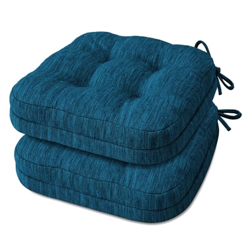 Shinnwa Dining Chair Cushions Set of 2, Dual-Layer Memory Foam Kitchen Chair Cushions, Patented Design Seat Pads with Ties, 16.5 x 16.5 x 3.5in, 2 Pack, Navy Blue - color: Navy Blue, size: 2 Count (Pack of 1)
