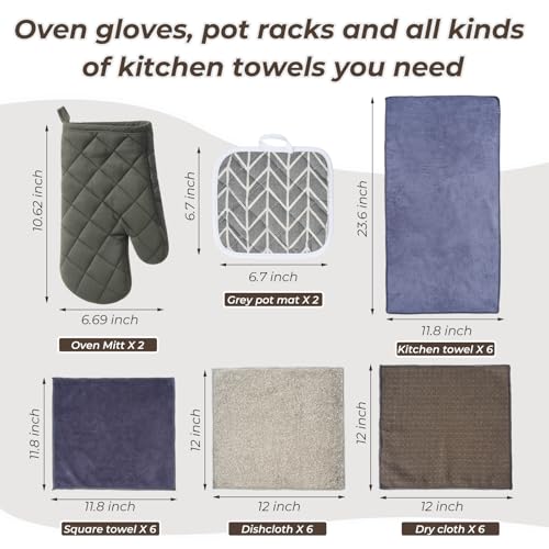 27 Pcs Kitchen Towels and Dish Cloths Set, Heat Resistant Oven Mitts Pot Holders Kitchen Absorbent Towels Dish Rags Dishcloths Reusable for Cooking, Grilling, Baking