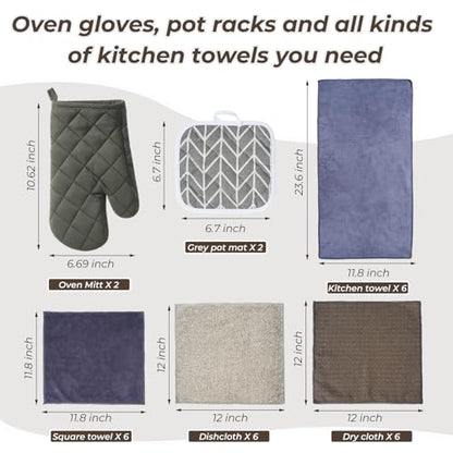 27 Pcs Kitchen Towels and Dish Cloths Set, Heat Resistant Oven Mitts Pot Holders Kitchen Absorbent Towels Dish Rags Dishcloths Reusable for Cooking, Grilling, Baking