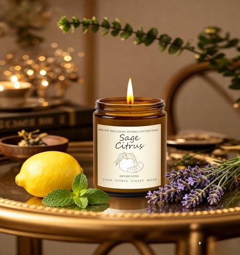 Scented Candle Gift Set, 4 Pack 25oz Soy Wax Candles, Long Lasting Aromatherapy Candles for Home Fragrance, Ideal Gift for Women and Men – Eucalyptus Mint, Lemon Lavender, Musk Vetiver, Sage Citrus