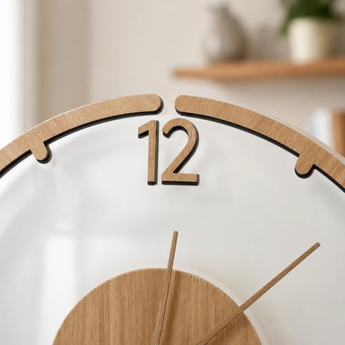 Clock Minimalist Wall Clock Decorative Clock Timepiece with Wood Grain Dial Acrylic Layer and Three Hands Suitable for Living Rooms bedrooms Work Areas entryways