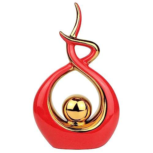 Norrclp Home Decor Modern Abstract Art Ceramic Statue Table Decor (Small) | Modern Aesthetic Ornament, Decorative Accent for Dining Room Living Room Office Centerpiece (Red and Gold) - color: Red and Gold, size: Small