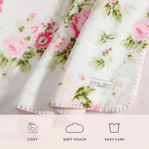 Laura Ashley - Plush Throw Blanket, 50x70, Soft and Warm with a Lightweight Feel, Reversible Floral and Dot Design, Ashfield Pink - color: Lots of Dots Pink