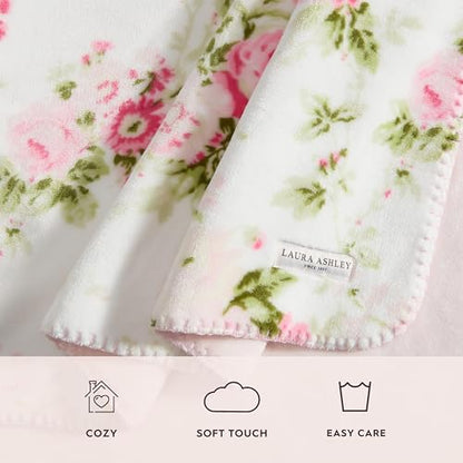 Laura Ashley - Plush Throw Blanket, 50x70, Soft and Warm with a Lightweight Feel, Reversible Floral and Dot Design, Ashfield Pink - color: Lots of Dots Pink