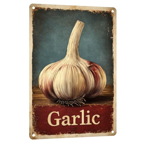 Vintage Garlic Metal Sign Fresh Garden Vegetables Wall Decor for Kitchen Cafe Farmhouse and Restaurant Wall Plaque 8x12 Inch - color: Garlic Metal Sign, size: 8x12inch(20x30cm)